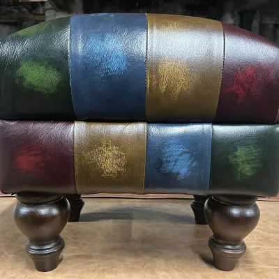 Deep Leather Patchwork Footstool