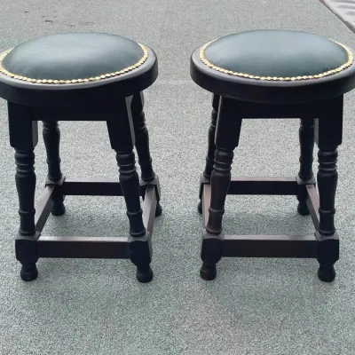 Pair Of Stud Top Leather Low Stools