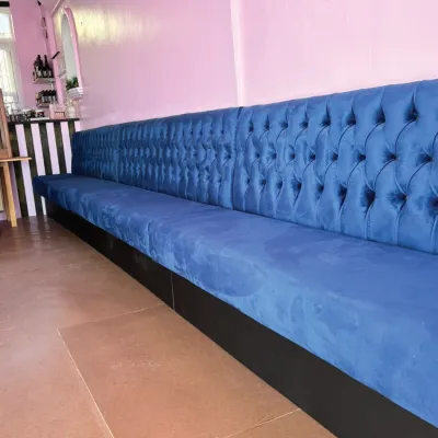 Blue Faux Suede Seating With Buttoned Back