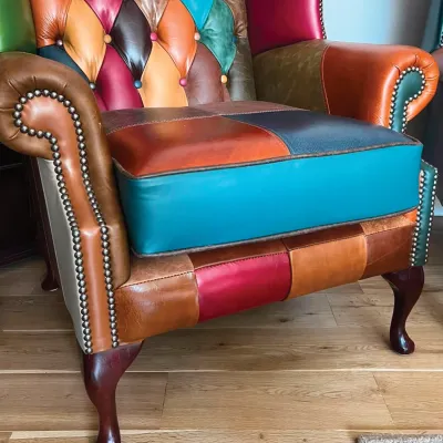 Custom Blue And Red Leather Armchair